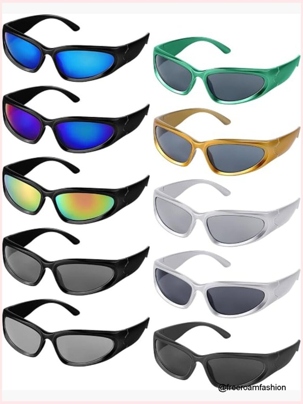 10 Pairs Y2K Wrap Around Sunglasses Unisex Oval Sport Eyewear